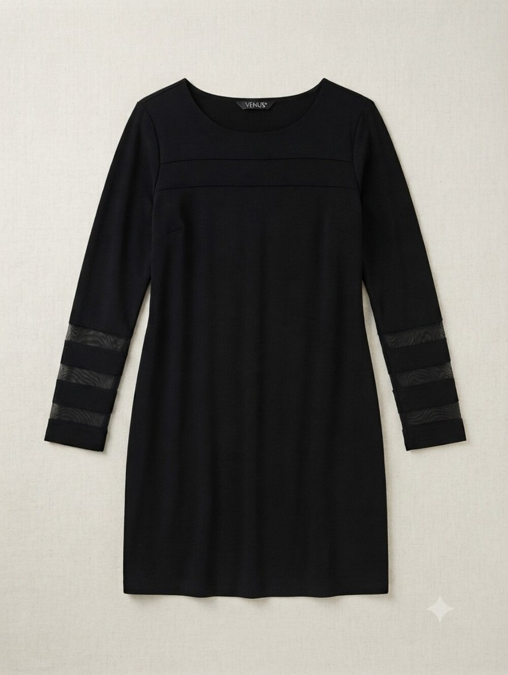 Venus Black Long Sleeve Sheer-Stripe Dress